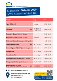 Monatsplan Oktober 2025 - Süd