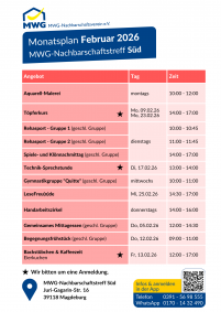 Monatsplan Februar 2026 - Süd