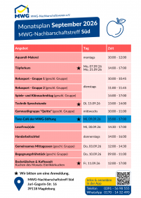 Monatsplan September 2026 - Süd